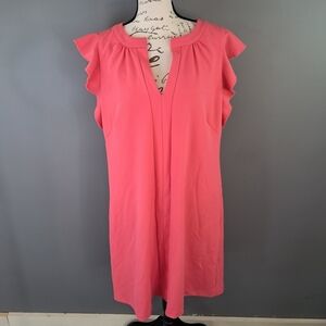 Vince Camuto Pink Scuba Crepe Notch-neck Ruffle Sleeve Shift Dress Size 16